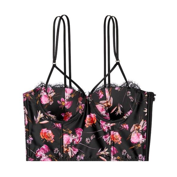 NWOT 32DDD 32F Victoria’s Secret VERY SEXY Lightly-Lined black floral Bustier VS - Picture 3 of 5